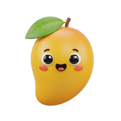Fototapeta premium Cute Cartoon Mango Character with Leafy Stem