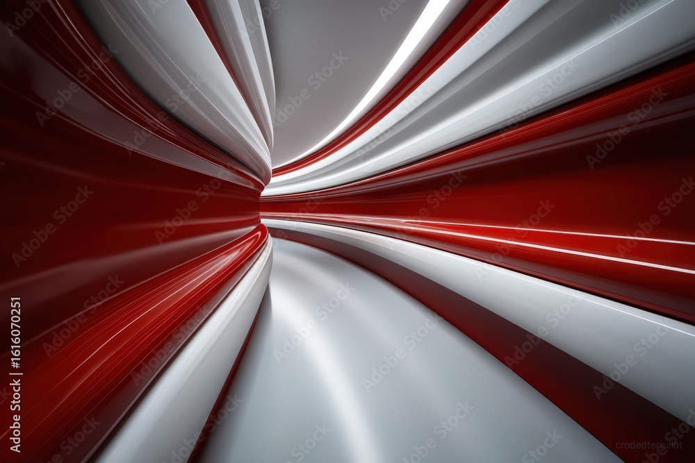 Poster dynamic flow of swirling red and white lines creating an immersive visual journey through abstract s