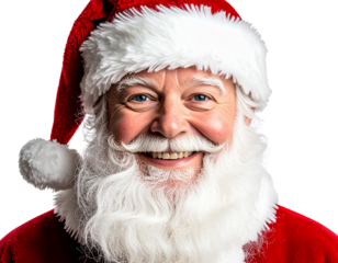 Classic Santa Face with Red Hat and White Beard, Smiling Expression, Isolated PNG