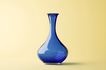 A vibrant, cobalt blue glass vase against a pale yellow backdrop.