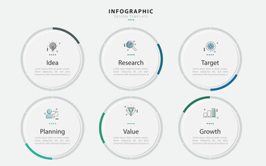 Infographic template vector design. 6 Step timeline journey, Flat simple infographics design template. presentation graph. Business concept with numbers 6 options or steps vector illustration.