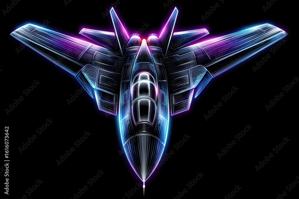 Poster futuristic illuminative design of sleek jet fighter showcasing advanced technology and aerodynamic e