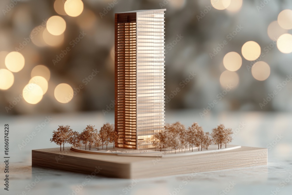 Aufkleber engineer civil simulation concept. architectural model of a modern skyscraper surrounded by trees an