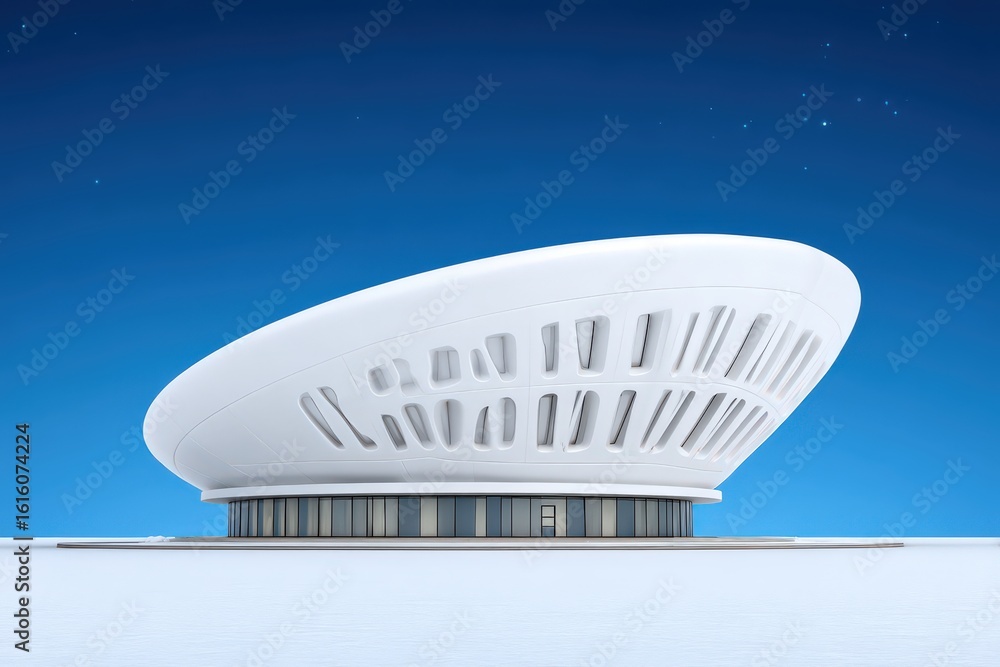 Poster innovative architectural design showcasing a modern futuristic building structure characterized by s