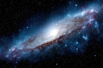 Fototapeta premium Awe-inspiring view of a majestic galaxy illuminating the cosmos with vibrant celestial bodies while showcasing the grandeur of space and the wonders of the universe