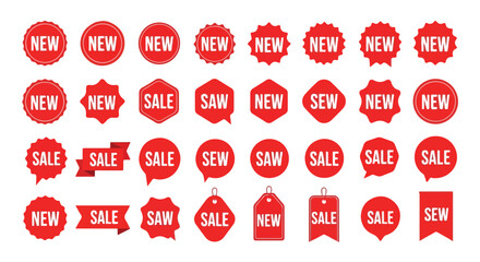 Collection of Red Sale and New Product Tags.