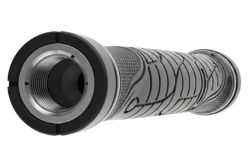 Black rubber ergonomic bicycle handlebar grip with lock on isolated on a transparent background