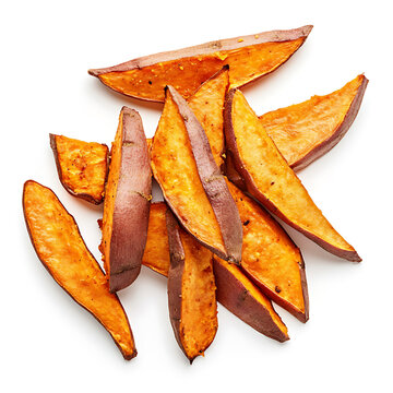 Roasted Sweet Potato Wedges on White Background