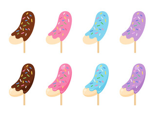 かわいいチョコバナナのイラスト素材セット