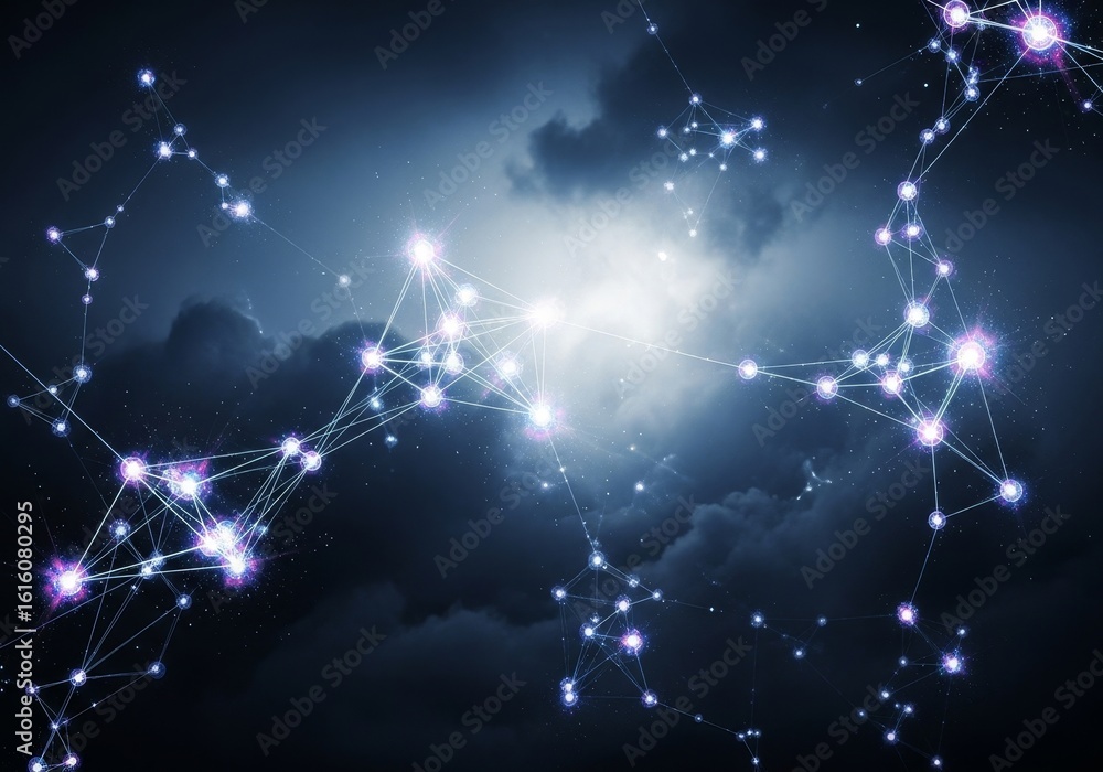 Poster global network connections - abstract depicting a network of interconnected nodes, resembling conste