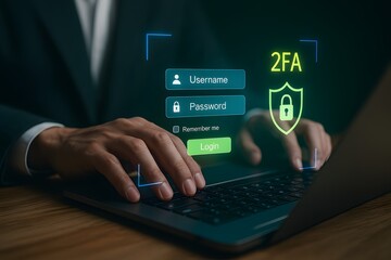 Secure Login with Two-Factor Authentication Interface on Laptop.