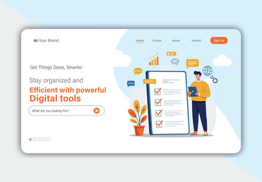 Digital Tools and Productivity Web Design Template Collection. Modern flat vector illustrations for task management, project planning, workflow optimization, and business growth. - Powered by Adobe