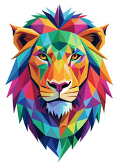 Lion  ,street art on the wall ,rainbow color,white background