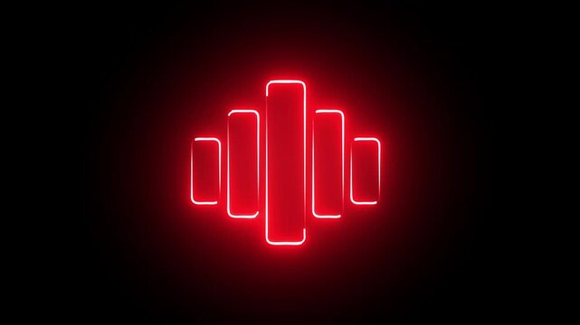 Neon music wave type preloading animation with black background. Voice vibration stereo equalizer, buffering or loading for website or app bold lines.