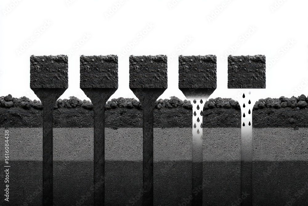 Poster abstract representation of porous materials demonstrating vertical drainage systems highlighting eff