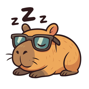 Cartoon capybara sleeps cool sunglasses illustrations