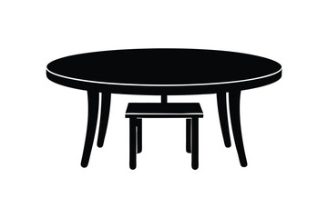 Vector art of a black silhouette of a round dining table with a stool underneath, isolated a illustration
