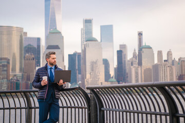 Businessman in New York. Business man in suit outdoor.
