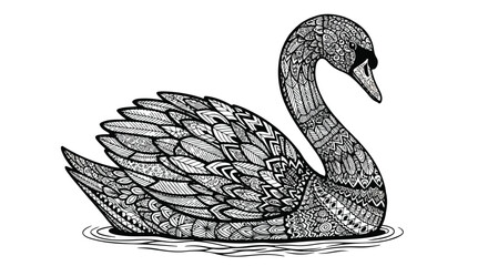 Elegant swan with intricate black and white Zentanglestyle doodle patterns.