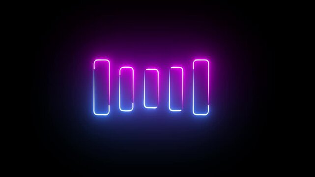 Neon music wave type preloading animation with black background,Voice vibration stereo equalizer, buffering or loading for website or app bold lines .