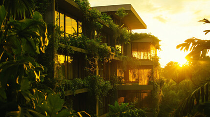 Modern building with lush green plants growing along its walls creating a vibrant urban oasis