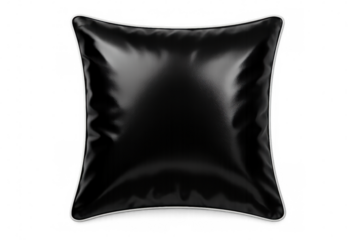 Square black silk pillow with white piping isolated on transparent background, perfect for adding a touch of luxury to any design