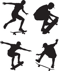 Skateboarder Silhouette vector illustration set. Skateboarding silhouette vector bundle isolated on white background