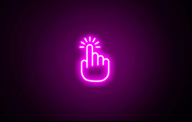 Neon glowing Hand cursor pointer icon on black background. Clicking finger. Computer mouse click symbol. Press or select button. Hand cursor background. Neon Click with hand cursor icon