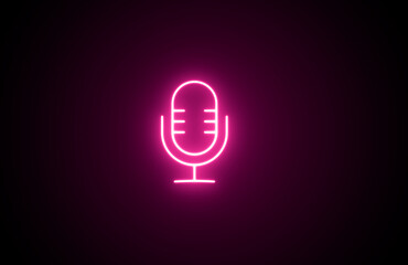 Neon pink color Glowing Microphone icon on black background. Neon bright color Microphone icon. Glowing neon icon on black background. Glowing Microphone black background. Microphone background 