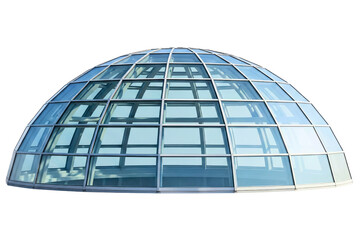 Modern architectural glass dome roof with a metal frame structure isolated on a transparent background