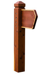 Wooden trail marker signpost with a blank directional arrow isolated on a transparent background