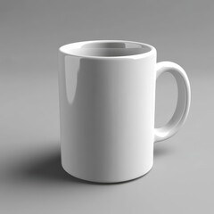 Obraz premium Empty white mug against a neutral background.