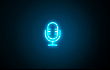 Neon blue color Glowing Microphone icon on black background. Neon bright color Microphone icon. Glowing neon icon on black background. Glowing Microphone black background. Microphone background 