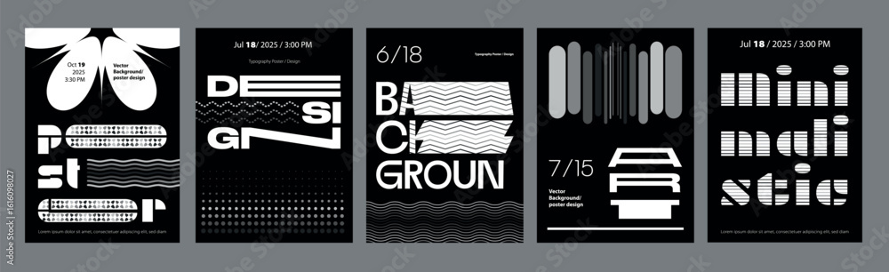 Poster abstract modern monochrome poster template. banner set layouts with dynamic composition of rounded f