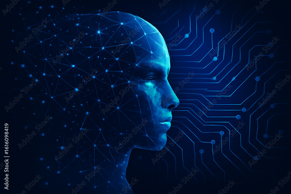 Aufkleber abstract digital human head profile with circuit board background representing artificial intelligen