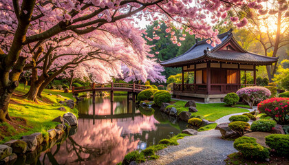The beauty of a house filled with the beauty of cherry blossoms (Sakura)