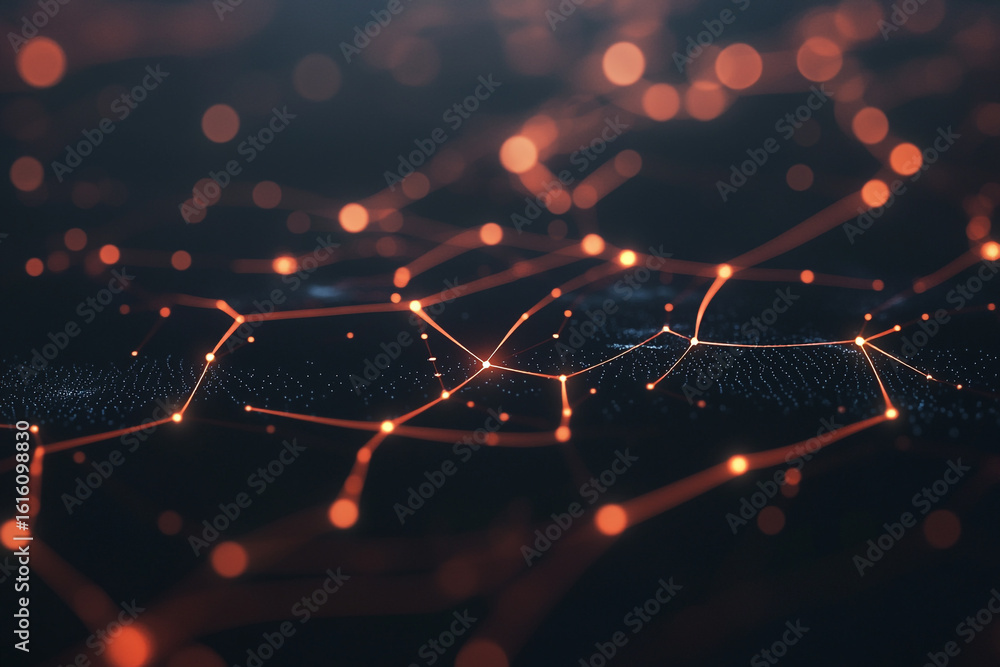 Aufkleber abstract network glowing nodes and lines dark background digital technology concept
