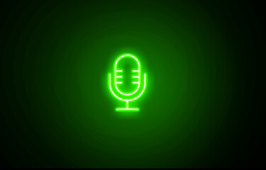 Neon green color Glowing Microphone icon on black background. Neon bright color Microphone icon. Glowing neon icon on black background. Glowing Microphone black background. Microphone background 