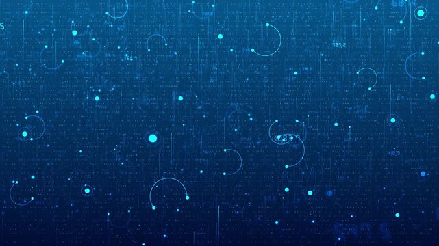 Abstract digital energy glowing sphere of moving particles Big data visualization shiny clouds. Blue orb ball round core, shining aurora or energy waves lights particles flowing towards screen