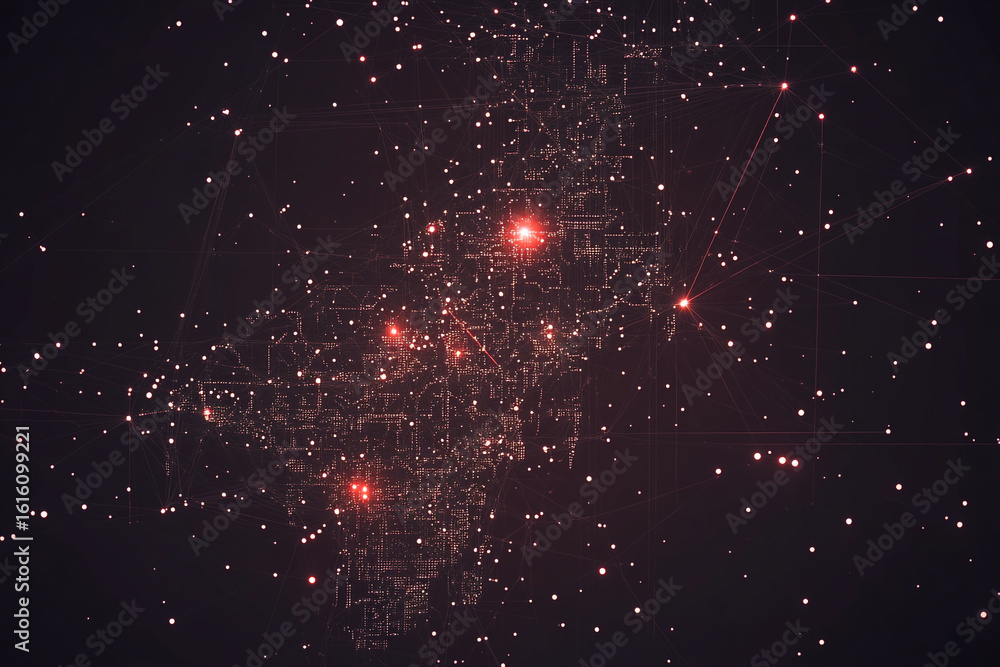 Aufkleber network connections glowing nodes digital data visualization abstract art