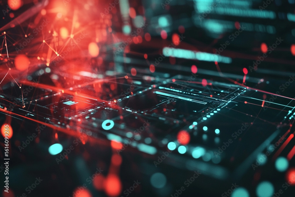 Aufkleber abstract digital network data flow glowing lights technology background