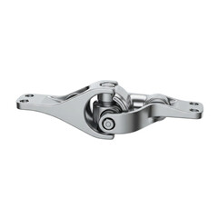 Close up of a shiny metallic hinge mechanism on transparent background