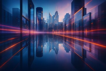 Futuristic Glass Cityscape with Reflections and Modern Architecture