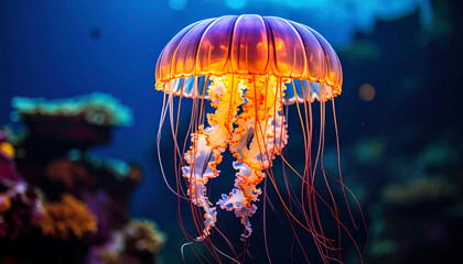 The beauty of bright jellyfish on the seabed