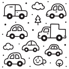 A vector set of car, truck, and van transport vehicle icons
