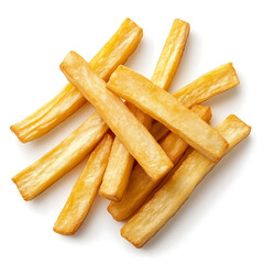 Golden French Fries Isolated on White Background