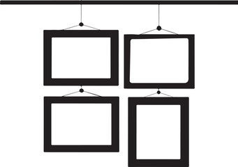 Simple black and white illustration of hanging picture frames for display purposes