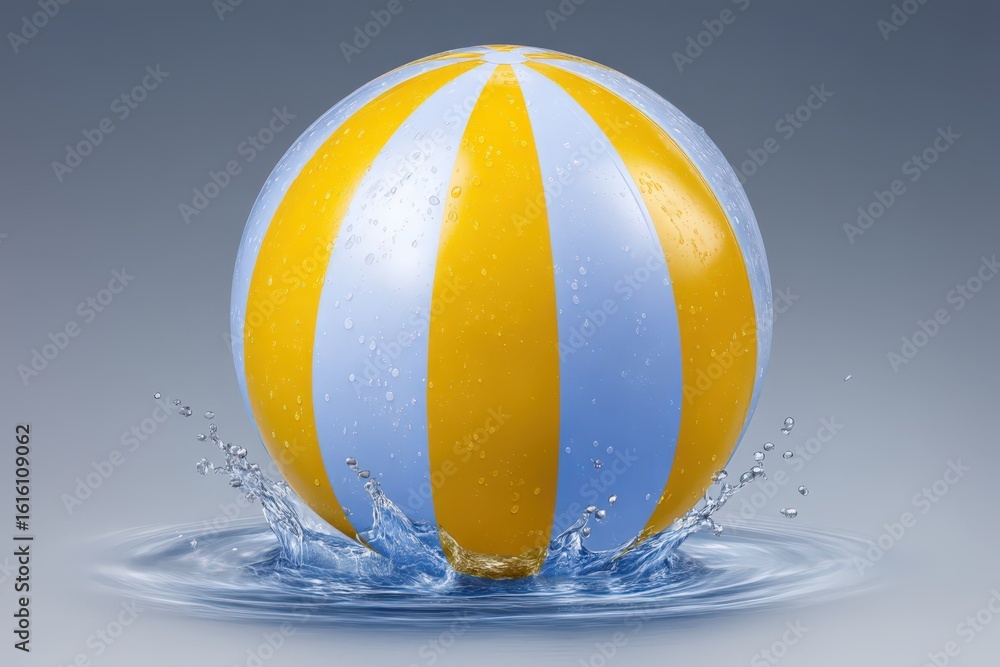 Poster colorful beach ball splashing in water creating joyful summer vibes with playful energy and refreshi