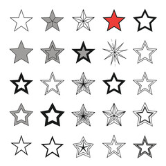 Collection of star icons featuring diverse styles and designs for graphic applications