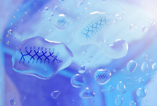 Water droplets with PFAS chemical structure -- forever chemical water contamination